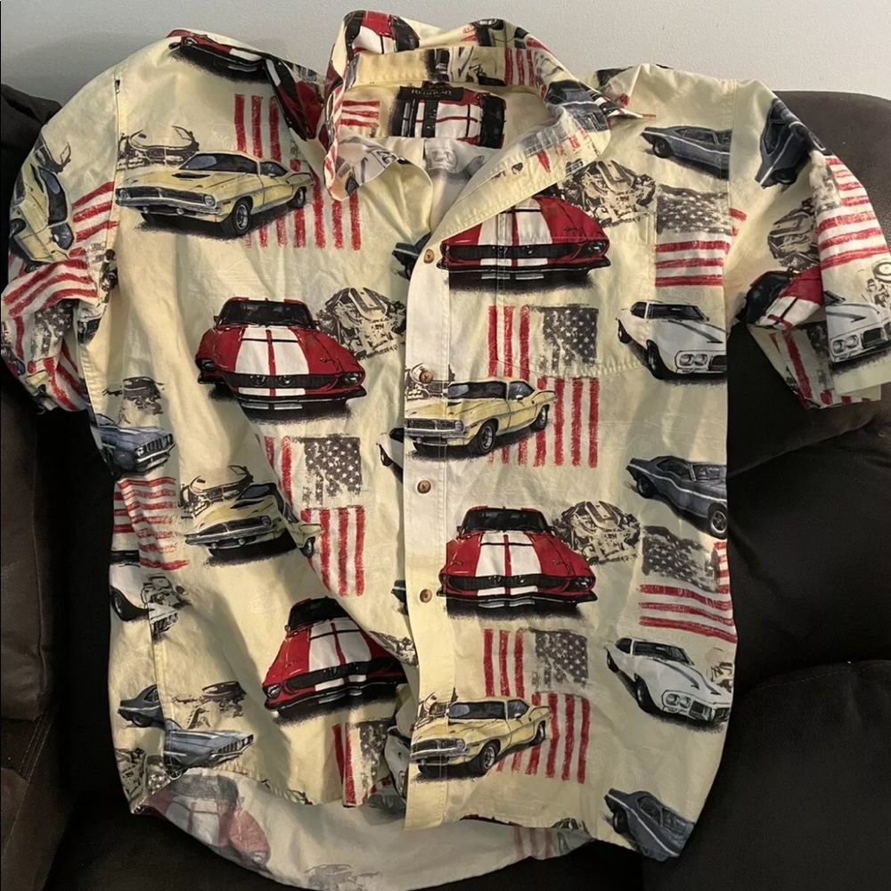Redhead men’s car button down shirt Large US Flags